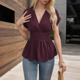 Summer V-Neck T-Shirt for Women Fashion Raglan Sleeve T-Shirt Casual Solid Color Multi-Color Women's Top