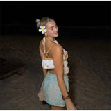 Fashion Floral Sequ Pearl Mini Skirt For Women Summer Vacation Beaded Hip Package Short Skirts Evening Party Lady Beach QH8J