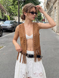 Women's Gilet Jacket Sleeveless Open Front Western Style Tassel Vest Vintage Fashion Tank Top Summer Gothic