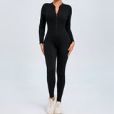 Women Sportwear Yoga Jumpsuit Zip Long Sleeve Back Open Outfit Fitness Tracksuit Tight One-piece Gym Overalls Sports Bodysuit