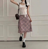 Sweet Skirts Chic Plaid Mini Skirt High Waist A-Line Korean Sle Commute Spring New Arrival Women's Fashion Mid-Length Skirts I3G