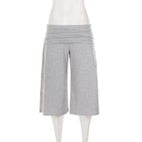American knitted mid-waisted trousers, simple low-waisted straight loose casual trousers