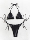 New Retro Polka Dot Tie Side Bikini Set for Women, Sexy Push Up Halter Neck Swimwear, High Waist Beach Bathing Suit, Summer