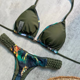 Print Halter Braided Rope Mini Thong Bikini Female Swimsuit Women Swimwear Two-pieces Bikini Set High Cut Bathing Suit Swim Lady