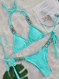 Halter Scrunch Butt Rhintstone Diamond Bikini Women Swimsuit Female Swimwear Two Pieces Bikini Set Brazilian Bathing Suit Swim