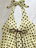 Sexy Yellow Polka Dot Print Bikini Set Swimwear Women Front Tie Push Up Padded Tank Top Drawstring Side High Waist Swimsuit 2026