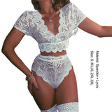 2pcs/set Women Sleepwear Set Underwear Lace Crochet Stitching Nightwear For Daily Wear