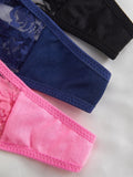 3Pcs/Set Women Sexy Floral Lace Thong Panties Low Waist Hollow Lace Sexy Lingerie Adjustable Thin Strap Underwear
