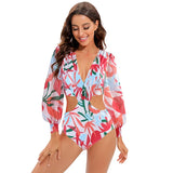 TW Sexy High Waist One Piece Swimsuit Women V Neck 2024 Long Sleeve Bathing Suit Brazilian Swimwear Monokini Summer Beachwear