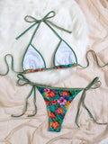 2026 Trendy String Bikini Set Triangle Top Side Tie Bottoms with Metallic Pendant  Solid Color Contrast Trim Women Swimwear