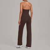 2PCS Yoga Suit Women Hanging Neck Slim Sports Tank Top Gym Tracksuit Outwear High Waist Leggings Workout Fitness Running Sets