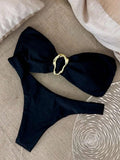 2026 Bandeau Bikinis Women Striped Padded Swimwear Female Sexy Swimsuit Solid Bathers Bathing Swimming Swim Suit Beachwear