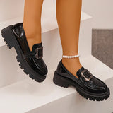 Fashion Metal Decor Platform Loafers Women 2026 Slip On Thick Sole Oxford Shoes Woman Plus Size Snake Pattern Pu Leather Shoes