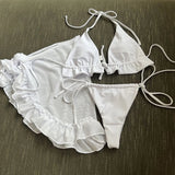 New With Sarong Halter Ruffled Bikini Women Swimwear Female Swimsuit Three-pieces Bikini Set Bather Bathing Suit Swim Lady V4144