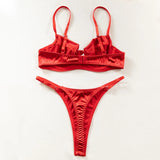 2 Pcs Sexy Bra Set Women Underwear Underwire Push Up Satin Patchwork Bras and Thongs Suits Attractive Bilizna Intimate Set
