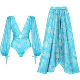 2026 Fashion Swimwear Women With Skirt Bathing Suit Summer New Ruffle Splice Print Beachwear Holiday Bikini Cover Ups Outfits