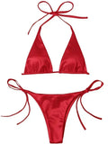 Halter Brazilian Metallic Satin Bikini Women Swimwear Female Swimsuit Two-pieces Bikini Set High Cut Bathing Suit Swim Beachwear