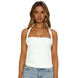 Women Fashion Summer Tank Tops Halter Neck Sleeveless Solid Color/Striped Print Slim Fit Vest