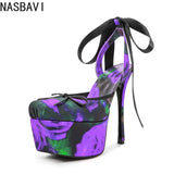 New Design Platform Women High Heeled Sandals for Woman's Square Toe Butterfly-Knot Ankle Riband Thin Heels Shoes Mujer Pumps