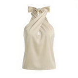 Women Satin Tank Tops Solid Color Backless Sleeveless Cross-criss Halter Vest 2026 Summer Fashion Elegant Top Streetwear