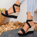 Black Wedges Gladiator Sandals Women 2026 Summer Ankle Wrap Platform Sandles Woman Plus Size 42 Chunky High Heeled Sandals Mujer