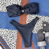 Wrinkled Fishnet Strapless Bandeau Bikini Women Swimsuit Female Swimwear Two-pieces Bikini set High Cut Bather Bathing Suit Swim