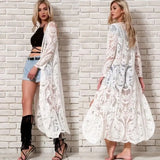DEKA Women Beach Dress Solid White Lace Beachwear Sun Protection Clothes Knitted Swimsuits Beach Long Cover Up