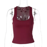 Women's Fashion Solid Tank Tops 2026 Streetwear Sleeveless T-shirt Female Square Collar Skinny Corset Y2K Girls Gray Crop Top