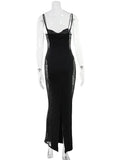 Ahagaga Eelgant Straps Women's Dresses Patchwork Lace SheathSolid Camisole Sleeveless Party Trend Fashion Female Vestidos Robes