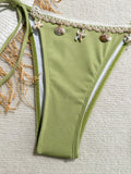 Shell Decoration Ribbed Halter Strappy Bikini Women Swimwear Female Swimsuit Two-pieces Bikini Set Bather Bathing Suit Swim Lady
