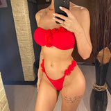 XS - L 3D Flowers Bandeau High Cut Bikini Women Swimwear Female Swimsuit Two-Pieces Bikini Set Bather Bathing Suit Swim V5961