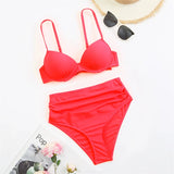 Push Up Bikinis 2026 Women High Waist Swimsuit Solid Strappy Swimwear Female Summer Beachwear Swimming Bathing Swim Suit