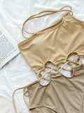 2026 Sexy One Piece Swimsuit Swimwear Women Hollow Drawstring Patchowork Single Shoulder Bathing Suit Beachwear Banadores Mujer
