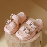 Luxury Rhinestone Thick Bottom Sandals Women 2026 New Silk Satin Embroidery High Heel Sandals Woman Summer Thick Heeled Slippers