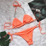 DEKA Halter Crystal Diamond Bikini Set Women Brazilian Swimwear Metal Ring Linked Swimsuit Female Bathing Suit