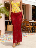 Summer Women's Sheer Floral Lace Elegant Skirt Elastic Waist See Through Sexy Long Skirt for Party Beach Streetwear