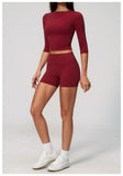 Yoga Sets Women Half Sleeve O Neck Slim Sports T Shirts High Waist Short Fitness Suit Outdoor Gym Running Workout Tracksuit