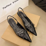 Pointed Toe Slingbacks Sandals Women Elegant Kitten Heel Dress Shoes Shallow Comfy Bowknot Office High Heels Ladies 2026