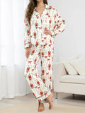 Women’s 2025 Christmas Pajamas Set Long Sleeve Oversized Button Down Shirt and Long Pants Two Pieces Loungewear
