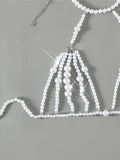 Luxury Pearls Chain Fringe Tassel Bikini Bottom Swim Brief Women Swimwear Female Bather Brazilian Tanga Panties Underwear