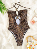 2026 Summer Women's One-piece Suit Swimwear Sexy Hollow Out Neck Lace-up Bodysuit Beachwear High Waist Push Up Bathing Suits