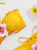 3D Flowers with Mesh Skirt Halter Bandeau Bikini Women Swimsuit Female Swimwear Three-pieces Bikini Set Bathing Suit Beachwear
