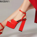 NASBAVI 2025 Women's Summer New Style Super High Heels Waterproof Terrace Trendy Glitter T-Stage Fashion Sandals Wedding Sandals