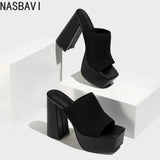 NASBAVI Summer Knitting Yarn Pleated Platform Rome Shallow Thick Bottom Peep Toe Thin Heels Women Sandals Slip-On Party Shoes