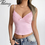 Phantasy Women Y2K Black Camisole Sexy Spicy Girl Style Solid Color Suspender Lace Vest Retro Women's Tanks 2026 Summer Outfit