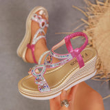 Bling Crystals Chunky Sandals Women 2026 Summer Elastic Band Wedges Platform Sandles Woman Plus Size 43 High Heel Rome Sandals