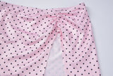 FDYOUI Women's Polka Dot Print Pink Swimsuit Lace-up Bras Panties Split Skirts 3 Pieces Bikinis Sets Bathing Suit Beach Swimwear