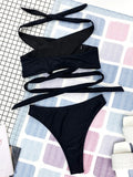 Halter Cross Bandage High Cut Bikini Women Swimsuit Female Swimwear Two-pieces Bikini Set Hollow Out Bather Bathing Suit Swim