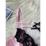 Toucheart Sexy Lace Patchwork Pink Lace Bra Thong Underwear Set For Women Bow Knot Black Lace Up Hollow Out Sexy Lingerie Set