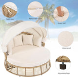 Outdoor Rattan Round Daybed With Retractable Canopy Removable Cushions